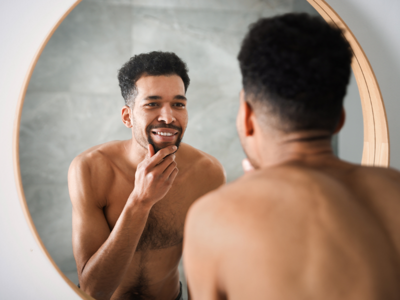 Men’s skin texture showing enlarged pores and oil production in Melbourne