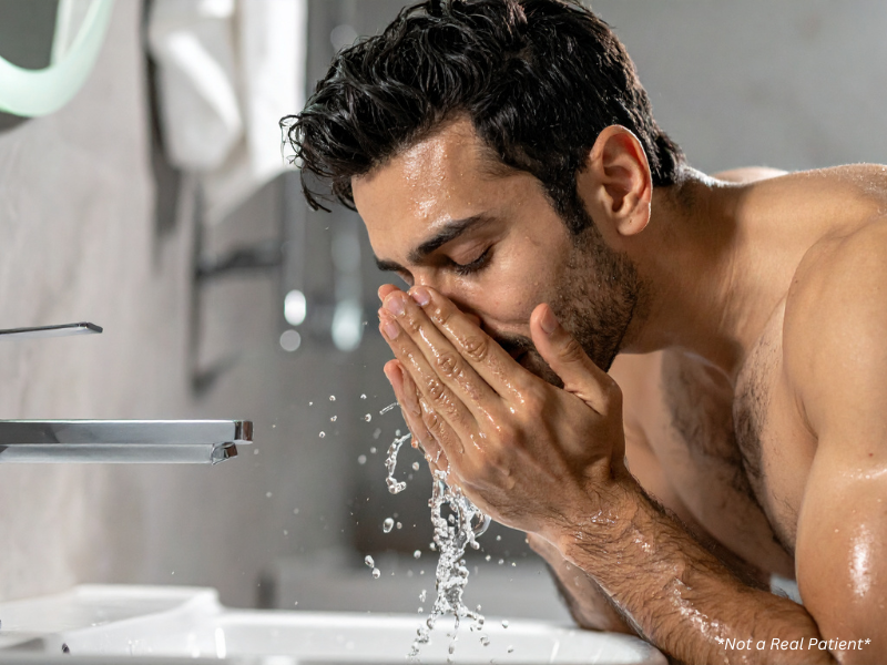 Men’s skincare routine focusing on facial cleansing in Melbourne